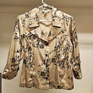 Gold silk and black velvet women's blouse, size medium, work outfit, wedding top